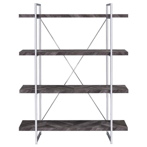Grimma - 4-Shelf Bookshelf - Rustic Gray And Chrome - Premium Standard Bookcases from CoasterEssence - Just $319! Shop now at Furniture Wholesale Plus  We are the best furniture store in Nashville, Hendersonville, Goodlettsville, Madison, Antioch, Mount Juliet, Lebanon, Gallatin, Springfield, Murfreesboro, Franklin, Brentwood