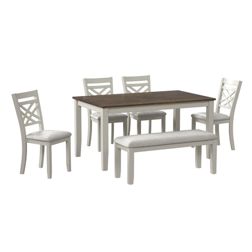 Brooks - 6 Piece Dining Set With Table, 4 Wood Back And Upholstered Seat Chairs, And Bench – 6 Piece Dining Room Sets by Elements International at Furniture Wholesale Plus , Nashville furniture store