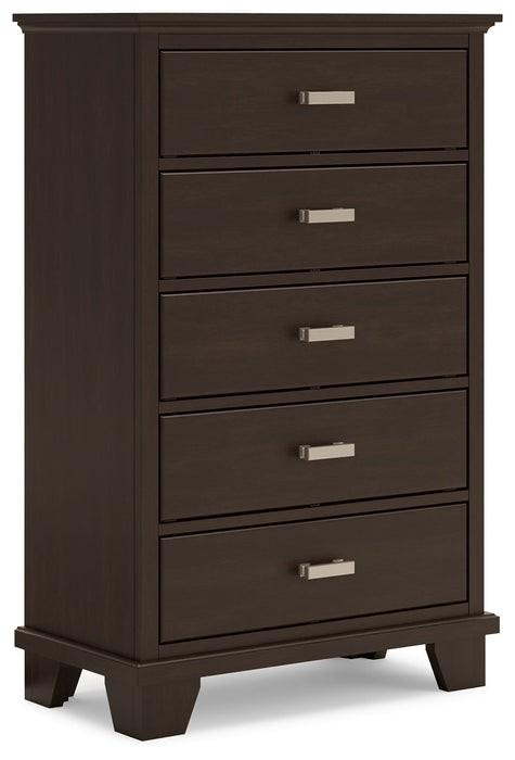 Covetown - Five Drawer Chest - Dark Brown – Accent Chests by Signature Design by Ashley® at Furniture Wholesale Plus , Nashville furniture store