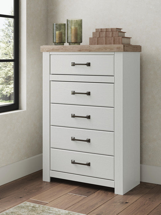 Savonport - Five Drawer Chest - White / Brown – Accent Chests by Benchcraft® at Furniture Wholesale Plus , Nashville furniture store
