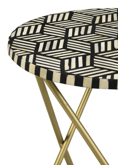 Xenia - Round Bone Inlay Accent Side Table - White And Gold – Side Tables by CoasterEssence at Furniture Wholesale Plus , Nashville furniture store