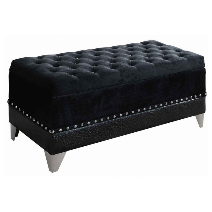 Barzini - Velvet Upholstered Tufted Storage Bench - Black – Storage Benches by CoasterElevations at Furniture Wholesale Plus , Nashville furniture store