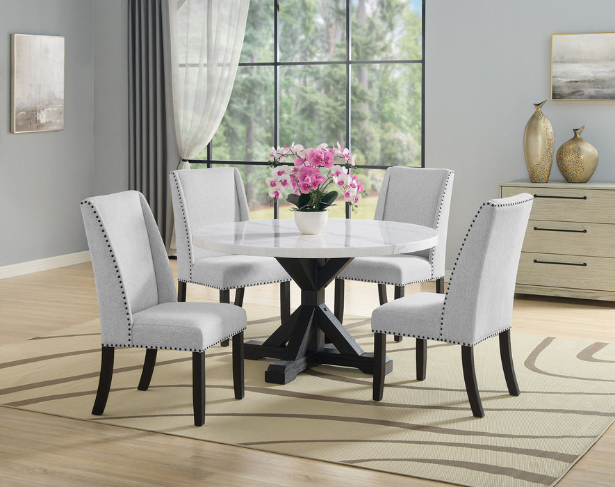 Varley - 5 Piece Round Dining Room Set - White / Gray – 5 Piece Dining Room Sets by Crown Mark at Furniture Wholesale Plus , Nashville furniture store