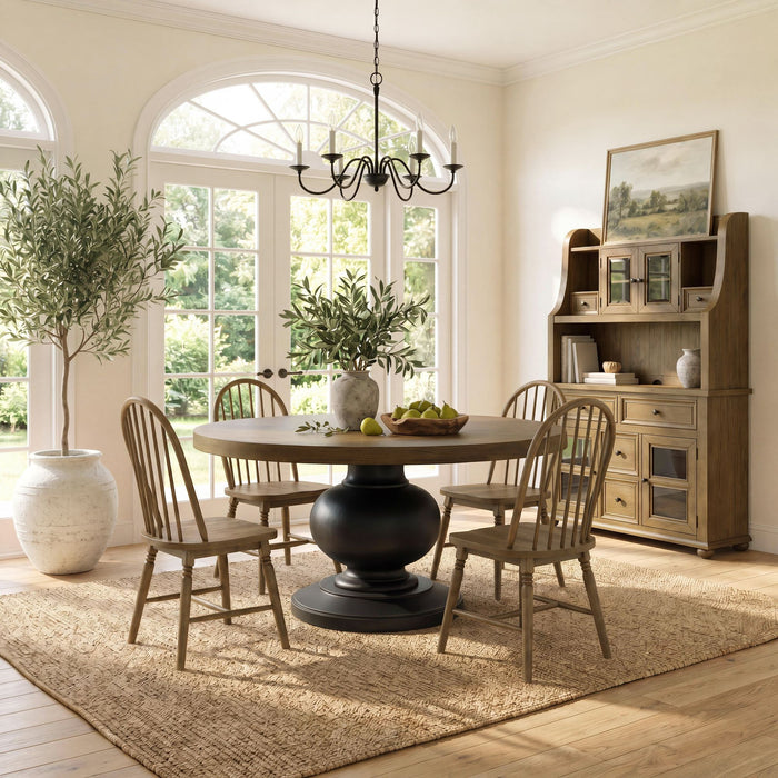 Heritage - 5 Piece Standard Height Dining Set (Round Table And Four Oak Brown Chairs) - Oak Brown And Black – 5 Piece Dining Room Sets by Elements International at Furniture Wholesale Plus , Nashville furniture store