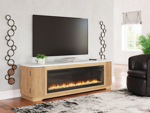 Camdill - Light Brown - 80" TV Stand With Electric Fireplace - Premium Fireplace TV Stands from Signature Design by Ashley® - Just $1388! Shop now at Furniture Wholesale Plus  We are the best furniture store in Nashville, Hendersonville, Goodlettsville, Madison, Antioch, Mount Juliet, Lebanon, Gallatin, Springfield, Murfreesboro, Franklin, Brentwood