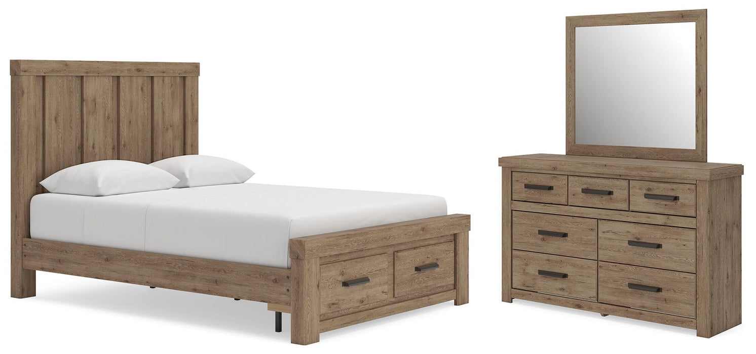 Oliandon - 3 Pc. - Queen Panel Storage Bed, Dresser And Mirror - Light Brown – 3 Piece Bedroom Sets by Signature Design by Ashley® at Furniture Wholesale Plus , Nashville furniture store