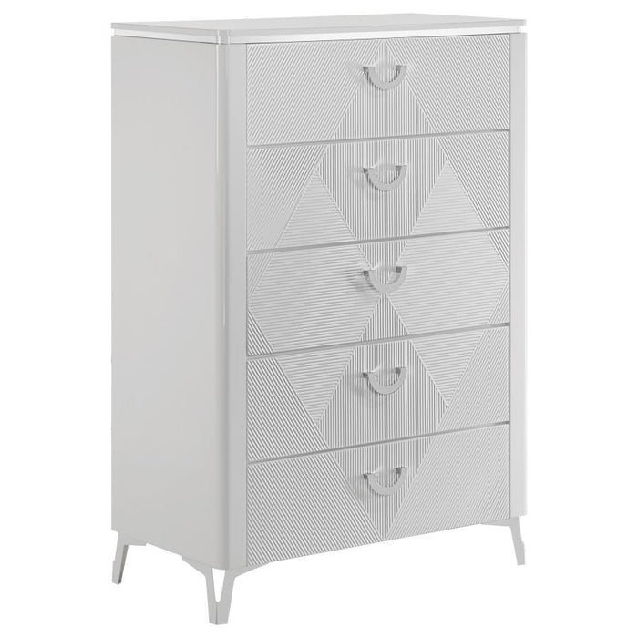 Cassia - 5-Drawer Bedroom Chest Of Drawers - White High Gloss – Accent Chests by Coaster Fine Furniture at Furniture Wholesale Plus , Nashville furniture store
