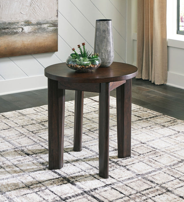 Korestone 2 - Round End Table - Dark Brown – End Tables by Signature Design by Ashley® at Furniture Wholesale Plus , Nashville furniture store