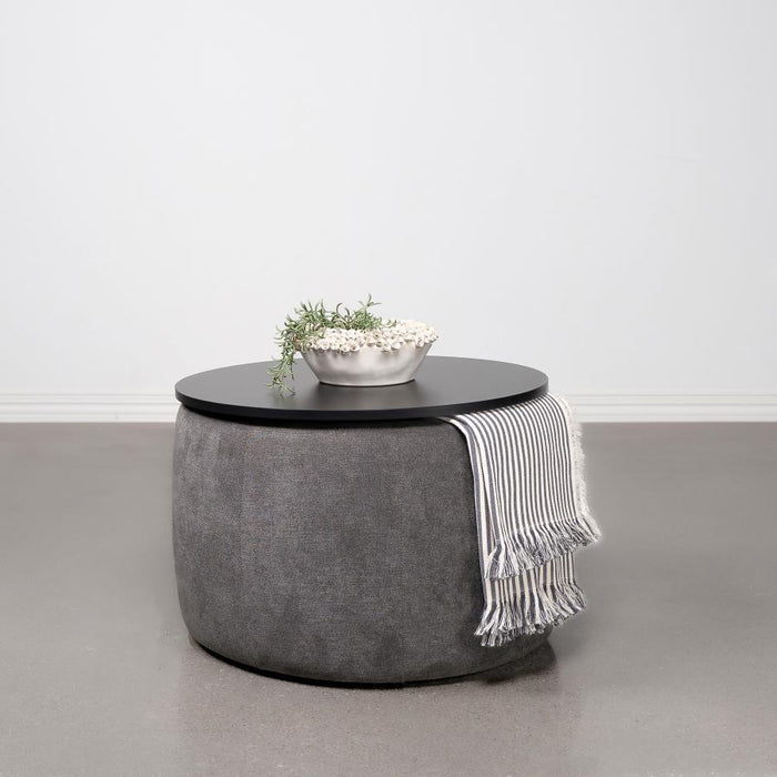 Tesoro - Round Upholstered Lift Top Storage Ottoman - Gray – Storage Ottomans by Coaster Fine Furniture at Furniture Wholesale Plus , Nashville furniture store