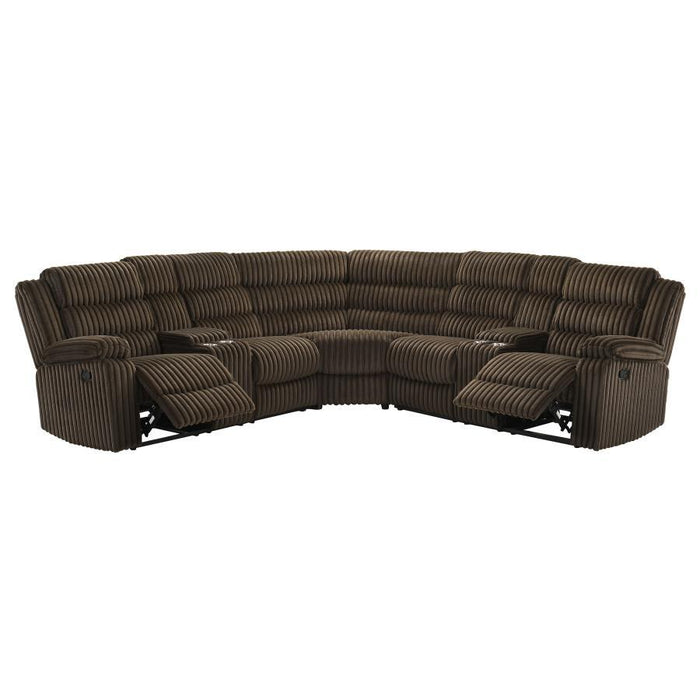 Atkinson - Upholstered Reclining Sectional Sofa – Reclining Sectionals by Coaster Fine Furniture at Furniture Wholesale Plus , Nashville furniture store