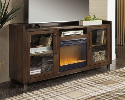 Starmore - 70" TV Stand With Glass/Stone Fireplace Insert - Brown – Fireplace TV Stands by Signature Design by Ashley® at Furniture Wholesale Plus , Nashville furniture store