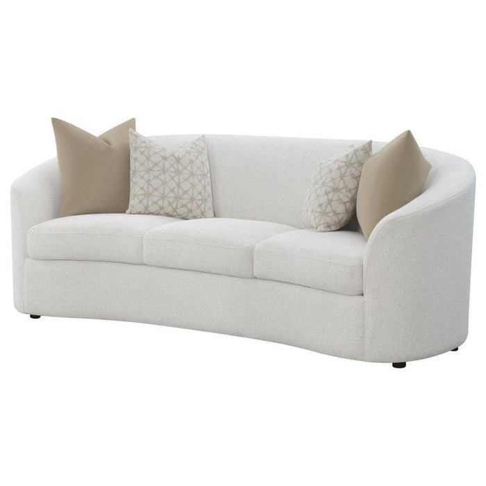 Rainn - Boucle Upholstered Sloped Arm Sofa - Latte – Stationary Sofas by CoasterEssence at Furniture Wholesale Plus , Nashville furniture store