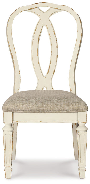 Realyn - Dining UPH Side Chair (Set of 2) - Ribbonback - Chipped White – Chair Sets by Signature Design by Ashley® at Furniture Wholesale Plus , Nashville furniture store