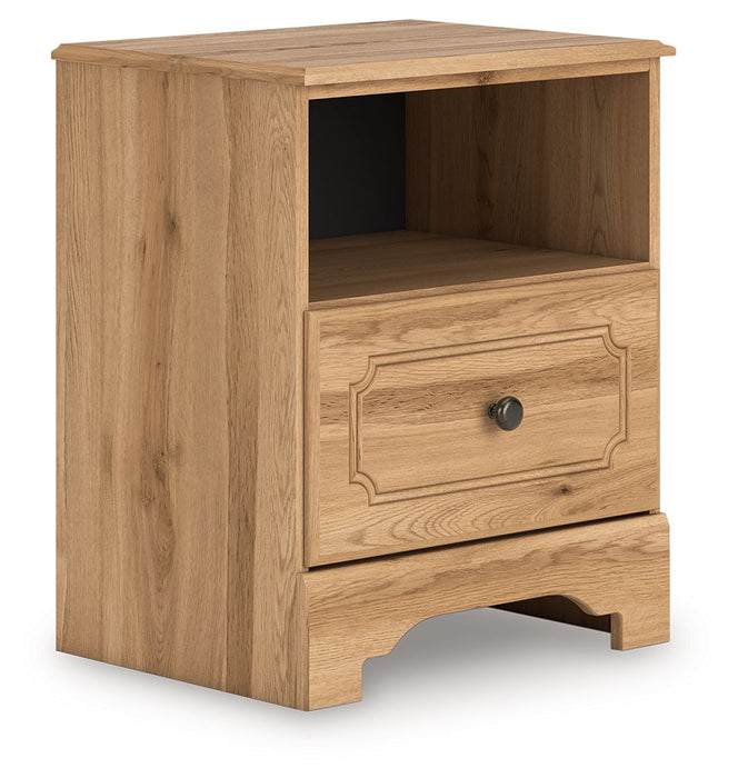 Aleaport - One Drawer Night Stand - Warm Brown – Nightstands w/ Charging Stations by Signature Design by Ashley® at Furniture Wholesale Plus , Nashville furniture store