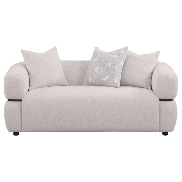 Jeanette - 73" Fabric Upholstered Round Arm Loveseat - Beige – Stationary Loveseats by Coaster Fine Furniture at Furniture Wholesale Plus , Nashville furniture store