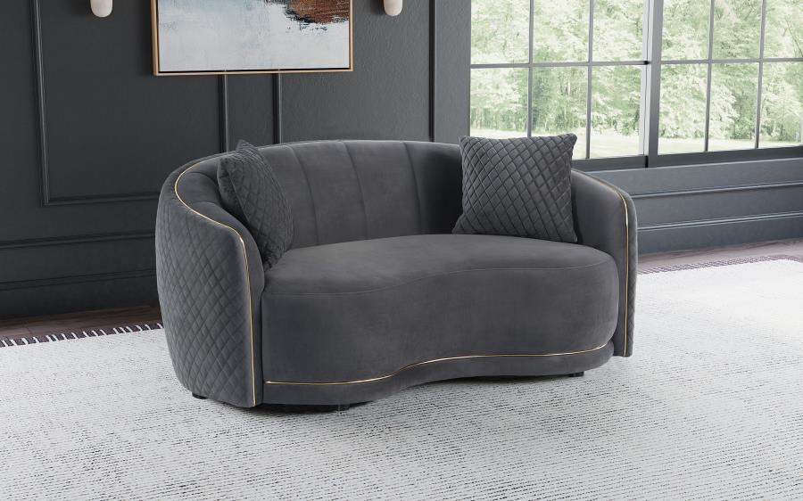 Brookside - Velvet Upholstered Curved Loveseat - Dark Gray – Stationary Loveseats by CoasterEveryday at Furniture Wholesale Plus , Nashville furniture store