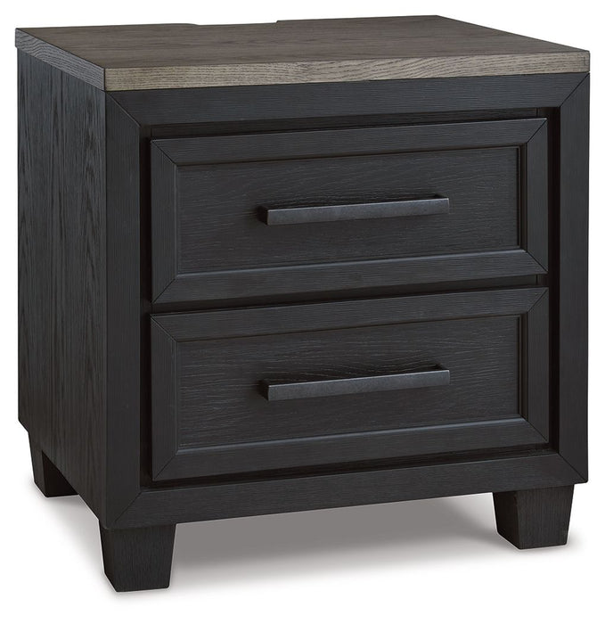 Foyland - Two Drawer Night Stand - Black / Brown – Nightstands w/ Charging Stations by Signature Design by Ashley® at Furniture Wholesale Plus , Nashville furniture store