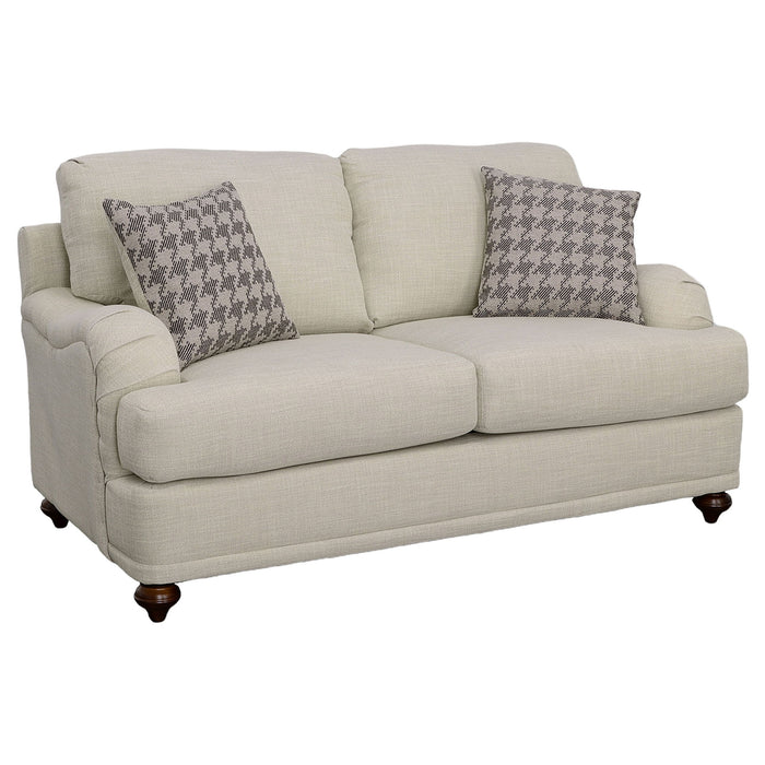 Glenn - Upholstered English Arm Loveseat - Light Gray – Stationary Loveseats by CoasterElevations at Furniture Wholesale Plus , Nashville furniture store