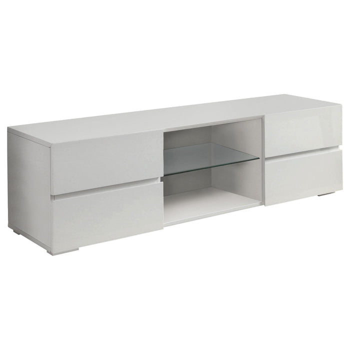 Galvin 4-drawer TV Console Glossy White - Premium TV Stand from Coaster Z2 Standard - Just $318! Shop now at Furniture Wholesale Plus  We are the best furniture store in Nashville, Hendersonville, Goodlettsville, Madison, Antioch, Mount Juliet, Lebanon, Gallatin, Springfield, Murfreesboro, Franklin, Brentwood