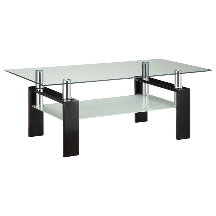 Dyer Tempered Glass Coffee Table with Shelf Black - Premium Coffee Table from Coaster Z2 Standard - Just $190! Shop now at Furniture Wholesale Plus  We are the best furniture store in Nashville, Hendersonville, Goodlettsville, Madison, Antioch, Mount Juliet, Lebanon, Gallatin, Springfield, Murfreesboro, Franklin, Brentwood