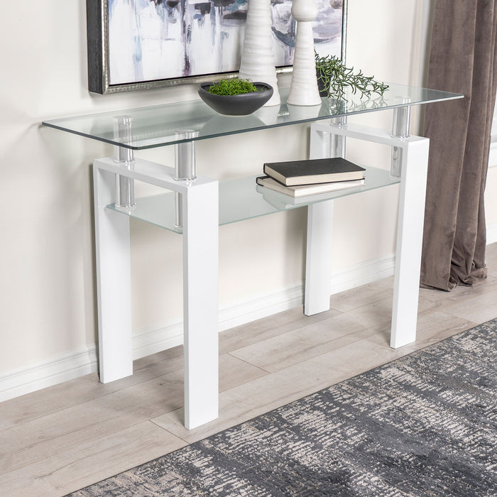 Dyer Rectangular Glass Top Sofa Table With Shelf White - Premium Sofa Table from Coaster Z2 Standard - Just $194! Shop now at Furniture Wholesale Plus  We are the best furniture store in Nashville, Hendersonville, Goodlettsville, Madison, Antioch, Mount Juliet, Lebanon, Gallatin, Springfield, Murfreesboro, Franklin, Brentwood