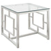 Merced Square Tempered Glass Top End Table Nickel - Premium End Table from Coaster Z2 Standard - Just $178! Shop now at Furniture Wholesale Plus  We are the best furniture store in Nashville, Hendersonville, Goodlettsville, Madison, Antioch, Mount Juliet, Lebanon, Gallatin, Springfield, Murfreesboro, Franklin, Brentwood