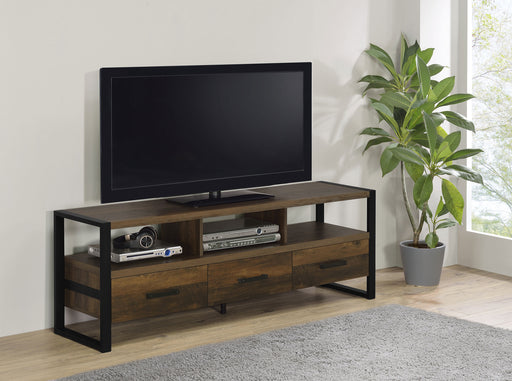 James 3-drawer Composite Wood 60" TV Stand Dark Pine - Premium TV Stand from Coaster Z2 Standard - Just $286! Shop now at Furniture Wholesale Plus  We are the best furniture store in Nashville, Hendersonville, Goodlettsville, Madison, Antioch, Mount Juliet, Lebanon, Gallatin, Springfield, Murfreesboro, Franklin, Brentwood