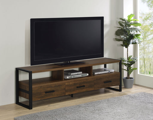 James 3-drawer Composite Wood 71" TV Stand Dark Pine - Premium TV Stand from Coaster Z2 Standard - Just $306! Shop now at Furniture Wholesale Plus  We are the best furniture store in Nashville, Hendersonville, Goodlettsville, Madison, Antioch, Mount Juliet, Lebanon, Gallatin, Springfield, Murfreesboro, Franklin, Brentwood