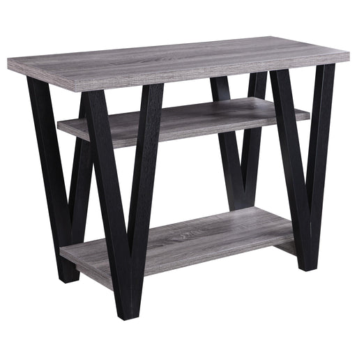 Stevens V-shaped Sofa Table Black and Antique Grey - Premium Sofa Table from Coaster Z2 Standard - Just $230! Shop now at Furniture Wholesale Plus  We are the best furniture store in Nashville, Hendersonville, Goodlettsville, Madison, Antioch, Mount Juliet, Lebanon, Gallatin, Springfield, Murfreesboro, Franklin, Brentwood