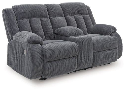 Observation - Double Reclining Power Loveseat With Console - Steel – Reclining Loveseats by Signature Design by Ashley® at Furniture Wholesale Plus , Nashville furniture store