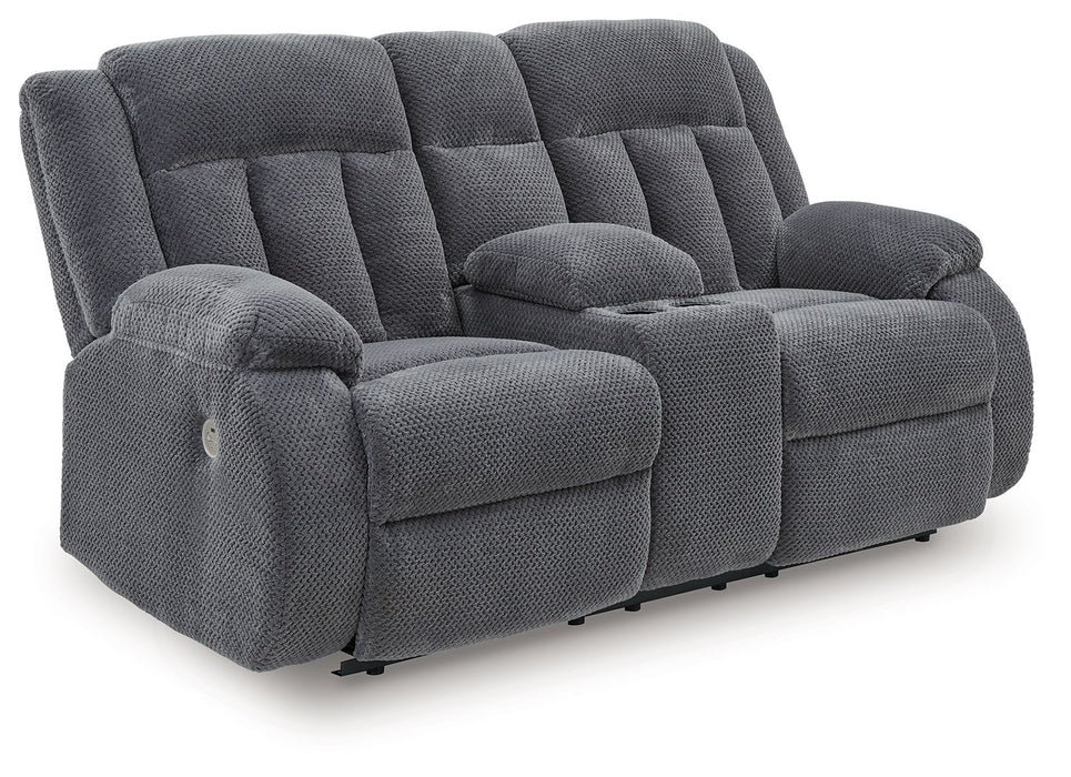Observation - Double Reclining Power Loveseat With Console - Steel – Reclining Loveseats by Signature Design by Ashley® at Furniture Wholesale Plus , Nashville furniture store