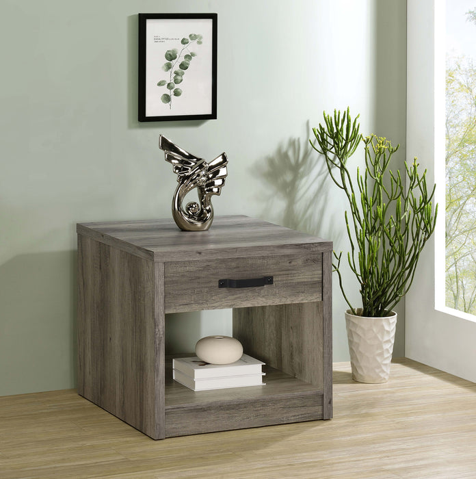 Felix 1-drawer Square Engineered Wood End Table Grey Driftwood - Premium End Table from Coaster Z2 Standard - Just $162! Shop now at Furniture Wholesale Plus  We are the best furniture store in Nashville, Hendersonville, Goodlettsville, Madison, Antioch, Mount Juliet, Lebanon, Gallatin, Springfield, Murfreesboro, Franklin, Brentwood