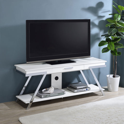 Marcia 1-drawer Wood 60" TV Stand White High Gloss and Chrome - Premium TV Stand from Coaster Z2 Standard - Just $330! Shop now at Furniture Wholesale Plus  We are the best furniture store in Nashville, Hendersonville, Goodlettsville, Madison, Antioch, Mount Juliet, Lebanon, Gallatin, Springfield, Murfreesboro, Franklin, Brentwood