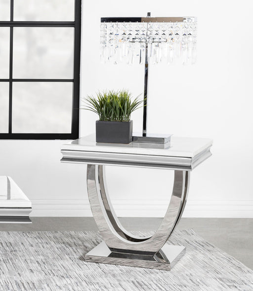 Kerwin U-base Square End Table White and Chrome - Premium End Tabke from Coaster Z2 Standard - Just $418! Shop now at Furniture Wholesale Plus  We are the best furniture store in Nashville, Hendersonville, Goodlettsville, Madison, Antioch, Mount Juliet, Lebanon, Gallatin, Springfield, Murfreesboro, Franklin, Brentwood
