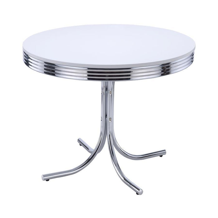 Retro - Round Wood Top Dining Table - White And Chrome – Dining Tables by CoasterEveryday at Furniture Wholesale Plus , Nashville furniture store