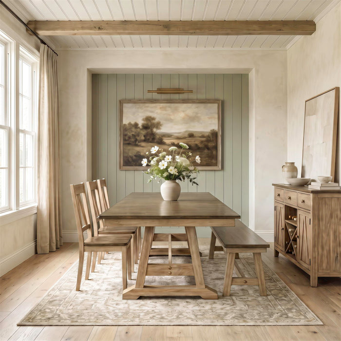 Lindsey Farm - 6 Piece Trestle Table Set - Natural & Brown – 6 Piece Dining Room Sets by Liberty Furniture at Furniture Wholesale Plus , Nashville furniture store
