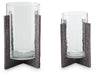 Garekton - Candle Holder Set (Set of 2) - Clear / Pewter Finish – Candles & Holders by Signature Design by Ashley® at Furniture Wholesale Plus , Nashville furniture store