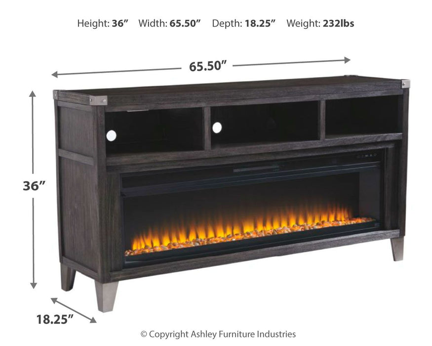 Todoe - 2 Pc. - 65" TV Stand With Wide Fireplace Insert - Gray – Fireplace TV Stands by Signature Design by Ashley® at Furniture Wholesale Plus , Nashville furniture store