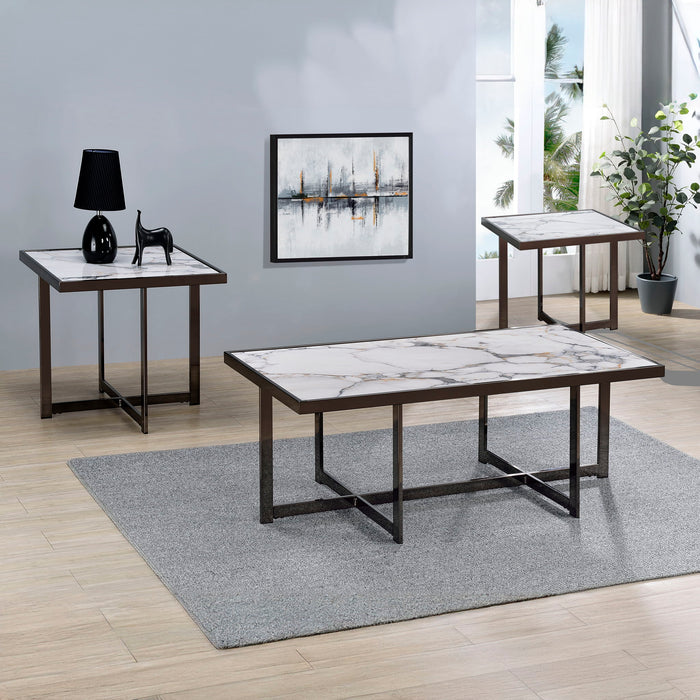 Kayley - 3 Piece Sintered Stone Inlay Occasional Table Set - White / Black – Table Sets by Steve Silver Furniture at Furniture Wholesale Plus , Nashville furniture store