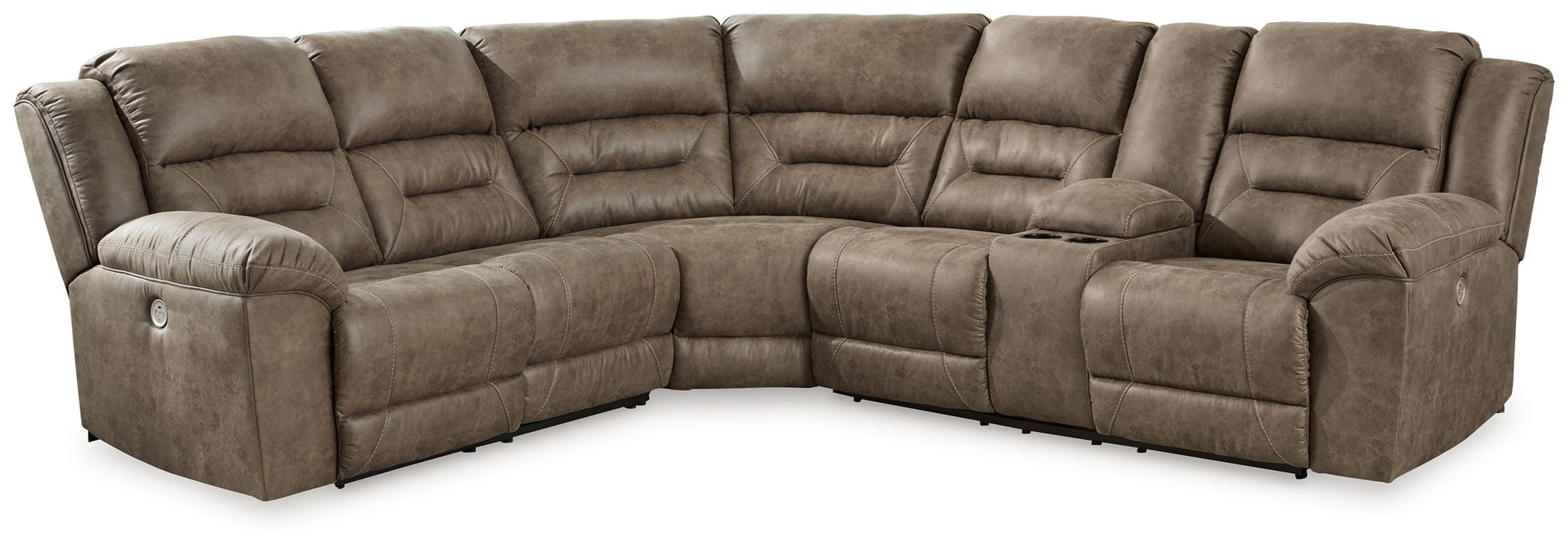 Ravenel - 3-Piece Power Reclining Sectional With Raf Power Reclining Loveseat With Console - Faux Leather - Fossil – Reclining Sectionals by Signature Design by Ashley® at Furniture Wholesale Plus , Nashville furniture store