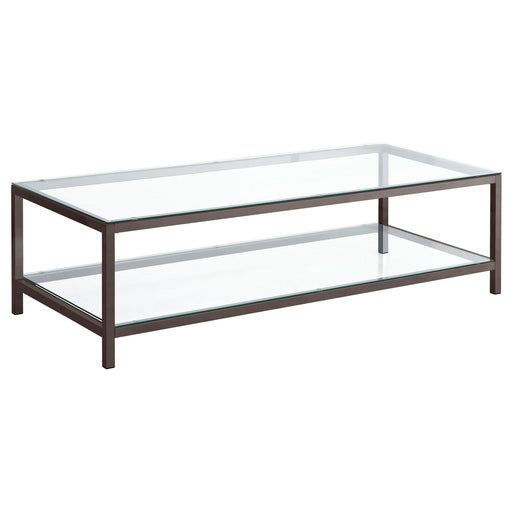 Trini Coffee Table with Glass Shelf Black Nickel - Premium Coffee Table from Coaster Z2 Standard - Just $190! Shop now at Furniture Wholesale Plus  We are the best furniture store in Nashville, Hendersonville, Goodlettsville, Madison, Antioch, Mount Juliet, Lebanon, Gallatin, Springfield, Murfreesboro, Franklin, Brentwood