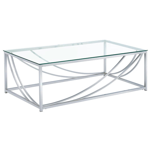 Lille Glass Top Rectangular Coffee Table Accents Chrome - Premium Coffee Table from Coaster Z2 Standard - Just $198! Shop now at Furniture Wholesale Plus  We are the best furniture store in Nashville, Hendersonville, Goodlettsville, Madison, Antioch, Mount Juliet, Lebanon, Gallatin, Springfield, Murfreesboro, Franklin, Brentwood