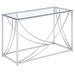 Lille Glass Top Rectangular Sofa Table Accents Chrome - Premium Sofa Table from Coaster Z2 Standard - Just $198! Shop now at Furniture Wholesale Plus  We are the best furniture store in Nashville, Hendersonville, Goodlettsville, Madison, Antioch, Mount Juliet, Lebanon, Gallatin, Springfield, Murfreesboro, Franklin, Brentwood