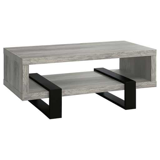 Dinard Coffee Table with Shelf Grey Driftwood - Premium Coffee Table from Coaster Z2 Standard - Just $238! Shop now at Furniture Wholesale Plus  We are the best furniture store in Nashville, Hendersonville, Goodlettsville, Madison, Antioch, Mount Juliet, Lebanon, Gallatin, Springfield, Murfreesboro, Franklin, Brentwood