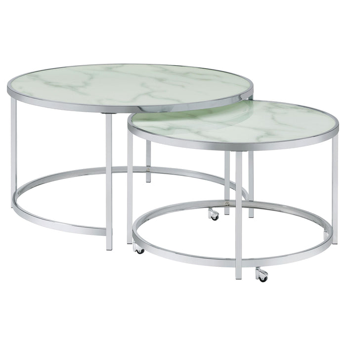 Lynn 2-piece Round Nesting Table White and Chrome - Premium Table Set from Coaster Z2 Standard - Just $270! Shop now at Furniture Wholesale Plus  We are the best furniture store in Nashville, Hendersonville, Goodlettsville, Madison, Antioch, Mount Juliet, Lebanon, Gallatin, Springfield, Murfreesboro, Franklin, Brentwood