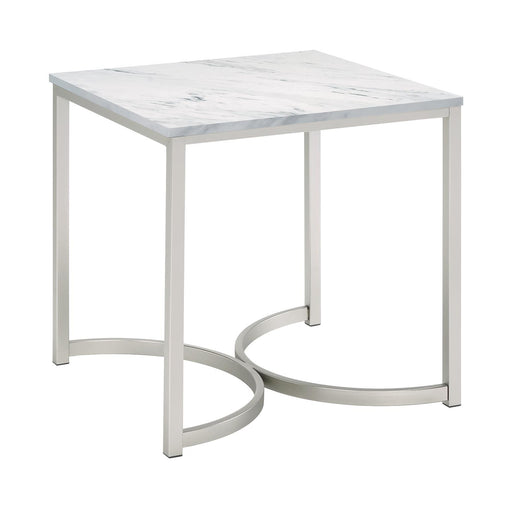 Leona Faux Marble Square End Table White and Satin Nickel - Premium End Table from Coaster Z2 Standard - Just $150! Shop now at Furniture Wholesale Plus  We are the best furniture store in Nashville, Hendersonville, Goodlettsville, Madison, Antioch, Mount Juliet, Lebanon, Gallatin, Springfield, Murfreesboro, Franklin, Brentwood