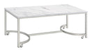 Leona Coffee Table with Casters White and Satin Nickel - Premium Coffee Table from Coaster Z2 Standard - Just $186! Shop now at Furniture Wholesale Plus  We are the best furniture store in Nashville, Hendersonville, Goodlettsville, Madison, Antioch, Mount Juliet, Lebanon, Gallatin, Springfield, Murfreesboro, Franklin, Brentwood