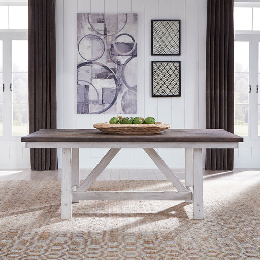 Farmhouse - Fixed Top Trestle Table - Two Tone White / Wood Tone – Dining Tables by Liberty Furniture at Furniture Wholesale Plus , Nashville furniture store