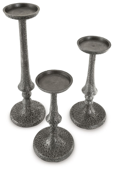 Eravell - Candle Holder Set (Set of 3) - Pewter Finish – Candles & Holders by Signature Design by Ashley® at Furniture Wholesale Plus , Nashville furniture store