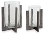 Garekton - Candle Holder Set (Set of 2) - Clear / Pewter Finish – Candles & Holders by Signature Design by Ashley® at Furniture Wholesale Plus , Nashville furniture store